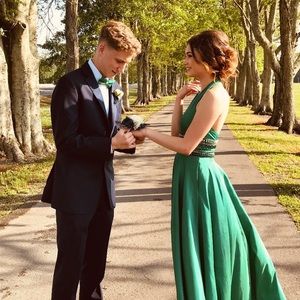 Green Sherri hill prom dress